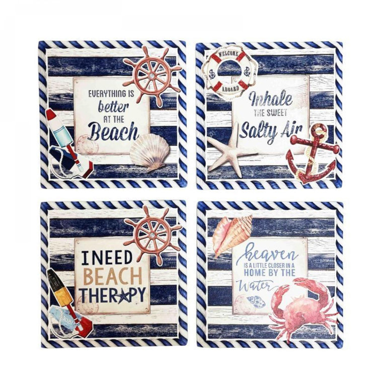 Breakwater Bay Set Of 4 Nautical Beach TherapyWith Text Coasters Wayfair